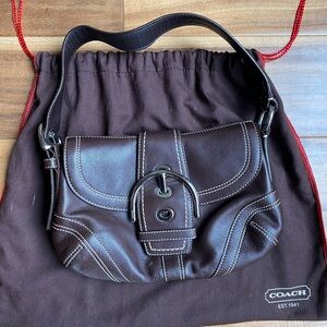Vintage Coach Chocolate Brown Leather Shoulder Bag with Buckle Detail